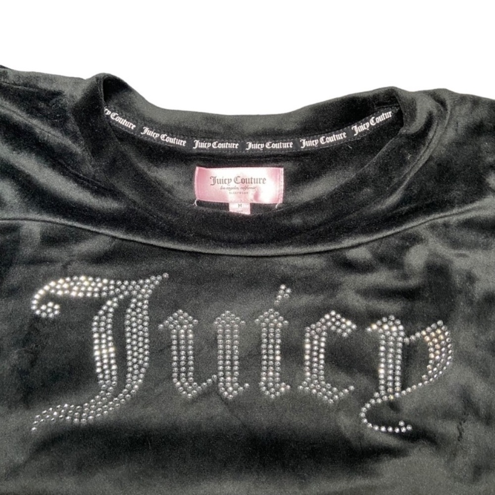 Juicy Couture Black Velour Lounge Set M Y2K Rhinestone Logo Tracksuit Cozy Glam - Picture 6 of 9